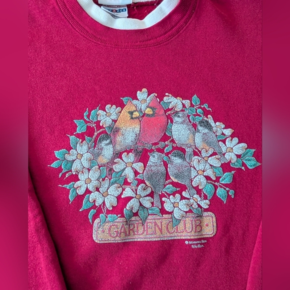 Vintage 90s Morning Sun Double Collar Womens Bird Print Crewneck Sweatshirt - Picture 14 of 16